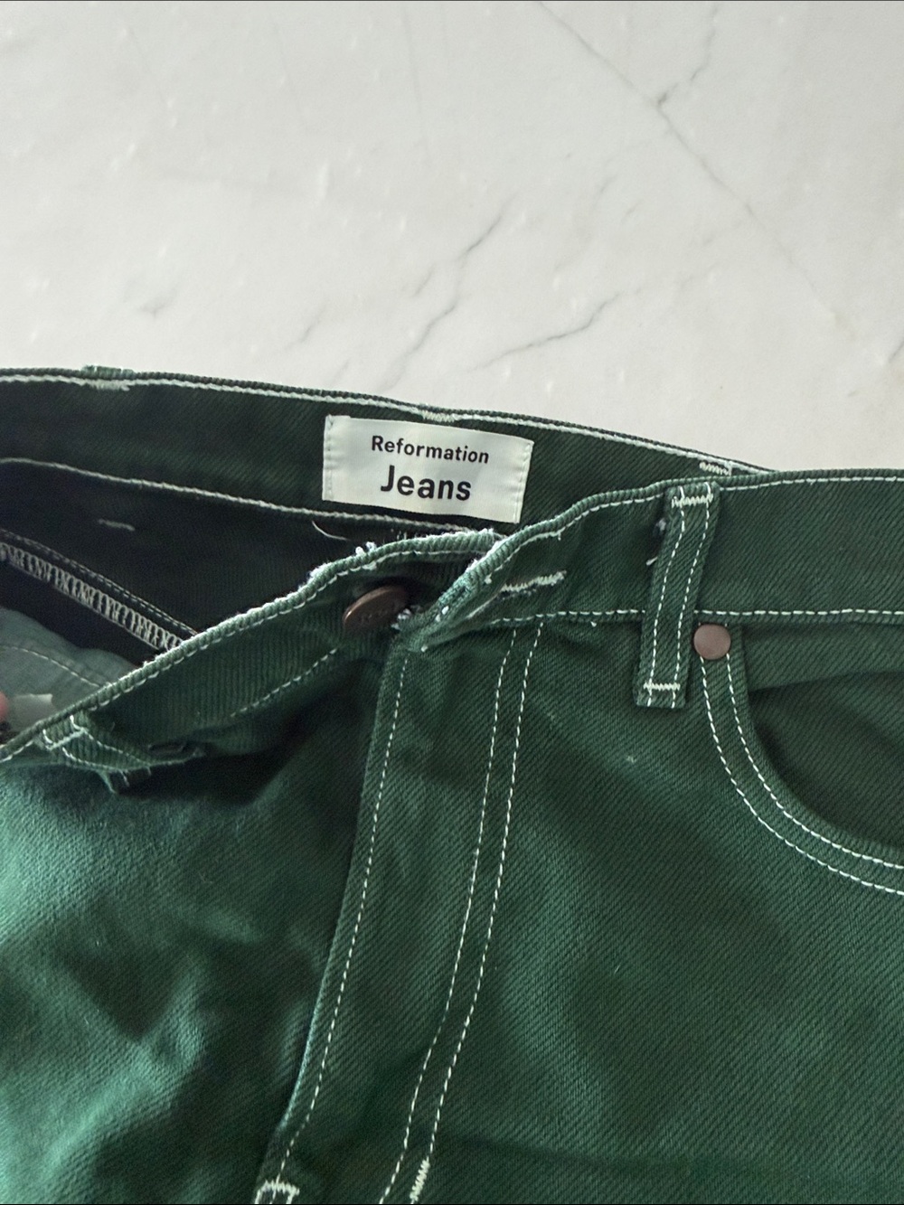 Reformation Forest Green Cowboy High Rise Straight Jeans